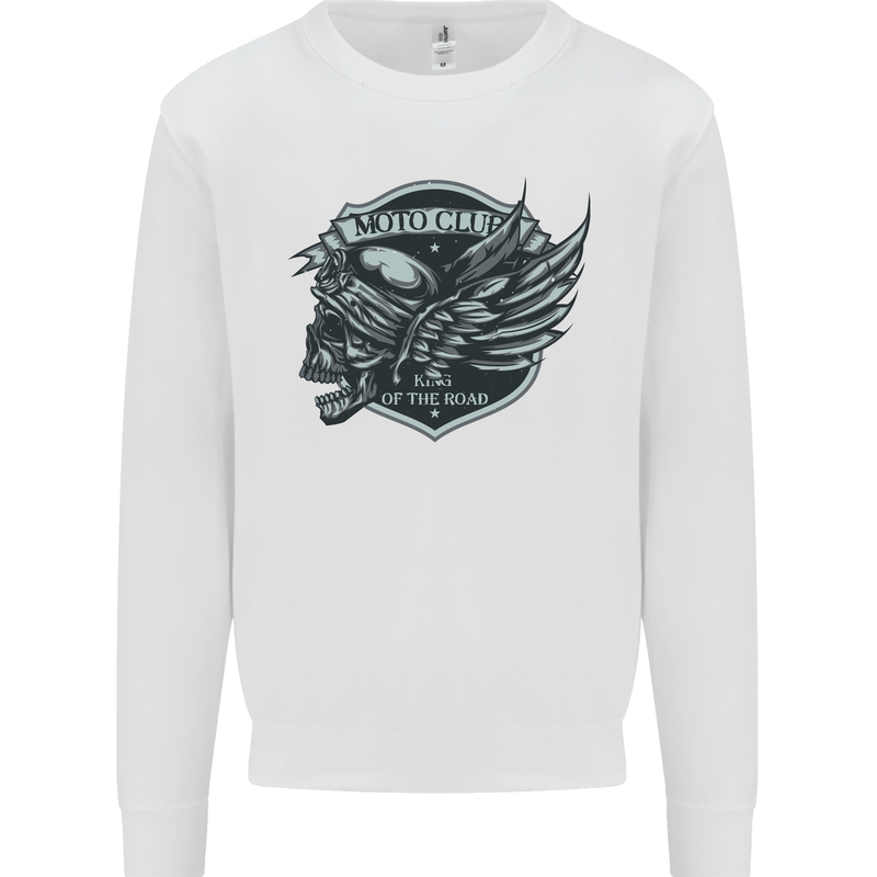 King of the Road Motorcycle Skull Biker Mens Sweatshirt Jumper White