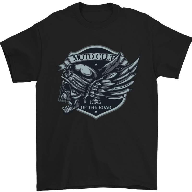 King of the Road Motorcycle Skull Biker Mens T-Shirt Cotton Gildan Black