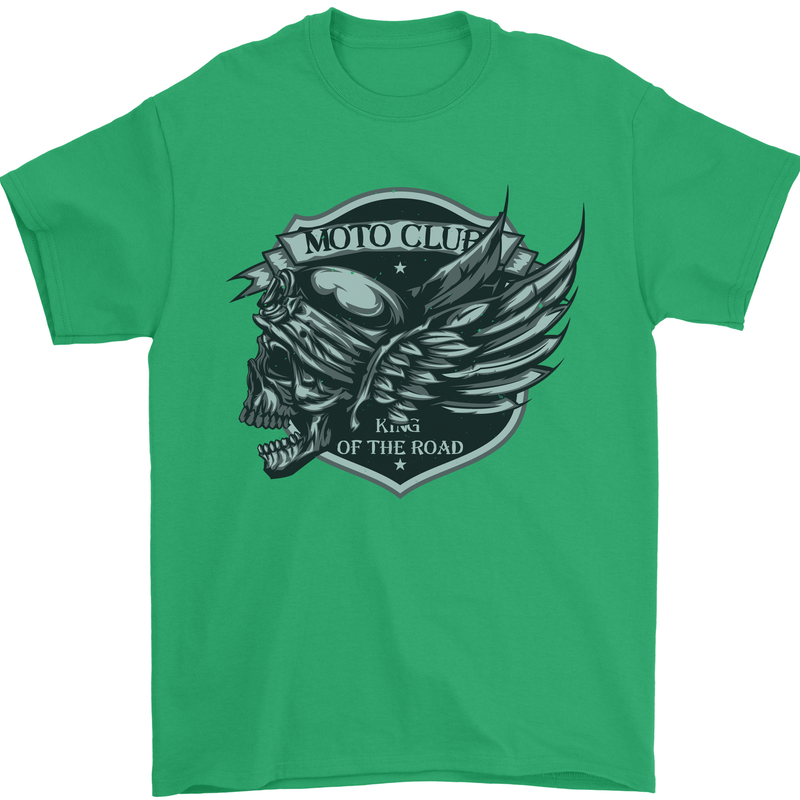 King of the Road Motorcycle Skull Biker Mens T-Shirt Cotton Gildan Irish Green
