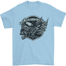 King of the Road Motorcycle Skull Biker Mens T-Shirt Cotton Gildan Light Blue