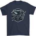 King of the Road Motorcycle Skull Biker Mens T-Shirt Cotton Gildan Navy Blue
