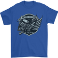 King of the Road Motorcycle Skull Biker Mens T-Shirt Cotton Gildan Royal Blue