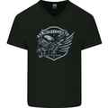 King of the Road Motorcycle Skull Biker Mens V-Neck Cotton T-Shirt Black