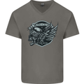 King of the Road Motorcycle Skull Biker Mens V-Neck Cotton T-Shirt Charcoal