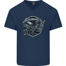 King of the Road Motorcycle Skull Biker Mens V-Neck Cotton T-Shirt Navy Blue