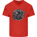 King of the Road Motorcycle Skull Biker Mens V-Neck Cotton T-Shirt Red