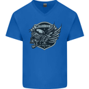 King of the Road Motorcycle Skull Biker Mens V-Neck Cotton T-Shirt Royal Blue