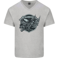 King of the Road Motorcycle Skull Biker Mens V-Neck Cotton T-Shirt Sports Grey