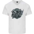 King of the Road Motorcycle Skull Biker Mens V-Neck Cotton T-Shirt White