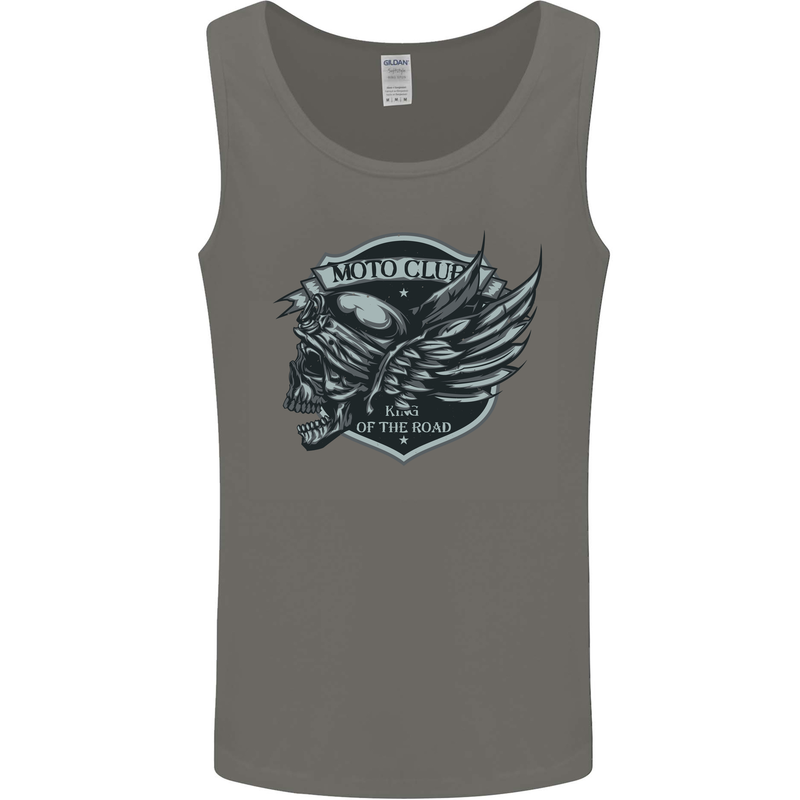 King of the Road Motorcycle Skull Biker Mens Vest Tank Top Charcoal