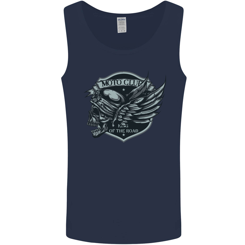 King of the Road Motorcycle Skull Biker Mens Vest Tank Top Navy Blue