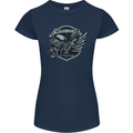 King of the Road Motorcycle Skull Biker Womens Petite Cut T-Shirt Navy Blue