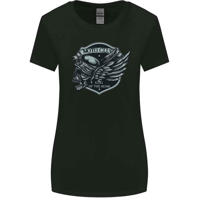 King of the Road Motorcycle Skull Biker Womens Wider Cut T-Shirt Black