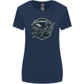 King of the Road Motorcycle Skull Biker Womens Wider Cut T-Shirt Navy Blue