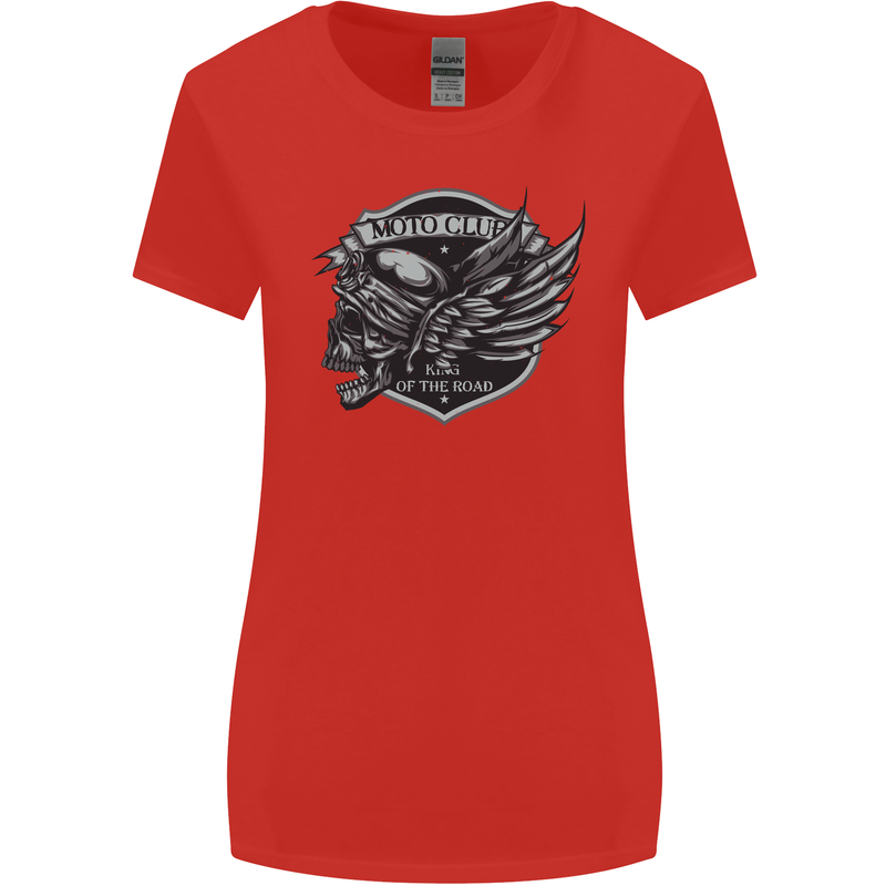King of the Road Motorcycle Skull Biker Womens Wider Cut T-Shirt Red