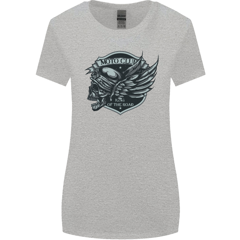 King of the Road Motorcycle Skull Biker Womens Wider Cut T-Shirt Sports Grey