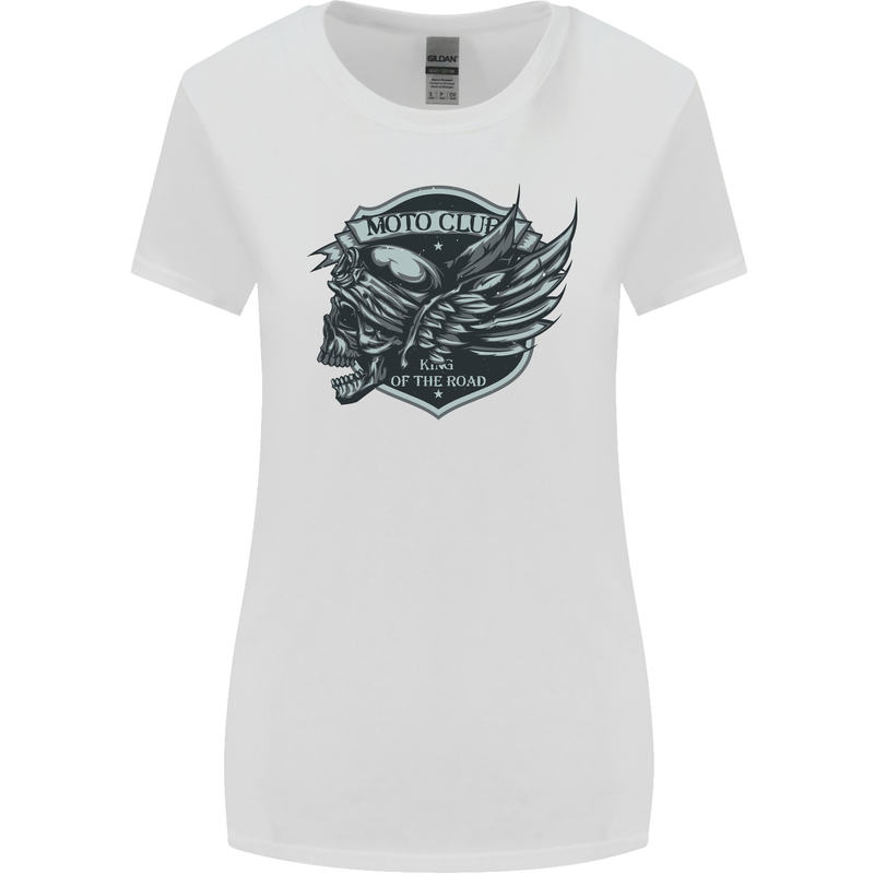 King of the Road Motorcycle Skull Biker Womens Wider Cut T-Shirt White