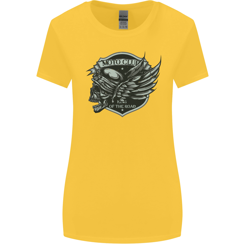King of the Road Motorcycle Skull Biker Womens Wider Cut T-Shirt Yellow