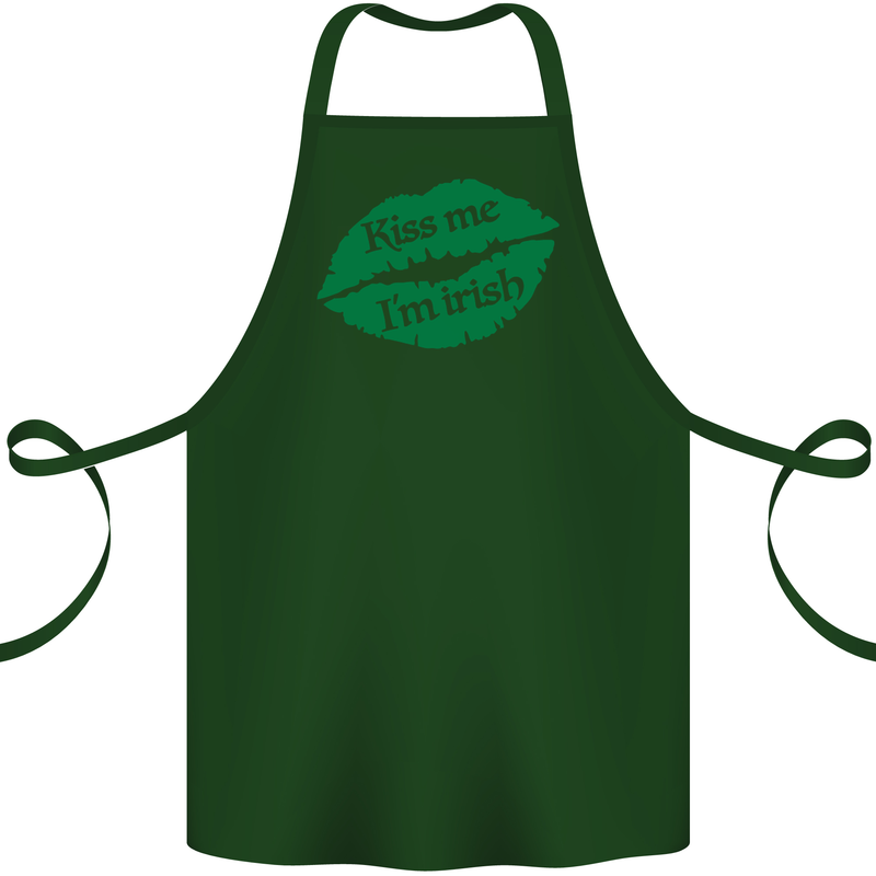Kiss Me I'm Irish St. Patrick's Day Cotton Apron 100% Organic Forest Green