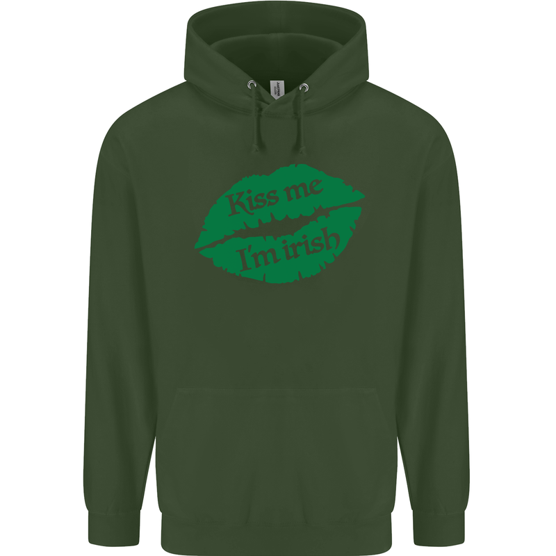Kiss Me I'm Irish St. Patrick's Day Mens 80% Cotton Hoodie Forest Green