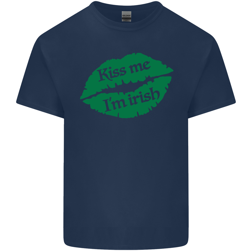 Kiss Me I'm Irish St. Patrick's Day Mens Cotton T-Shirt Tee Top Navy Blue