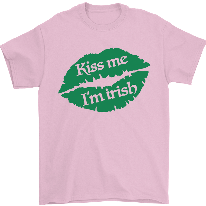 Kiss Me I'm Irish St. Patrick's Day Mens T-Shirt Cotton Gildan Light Pink