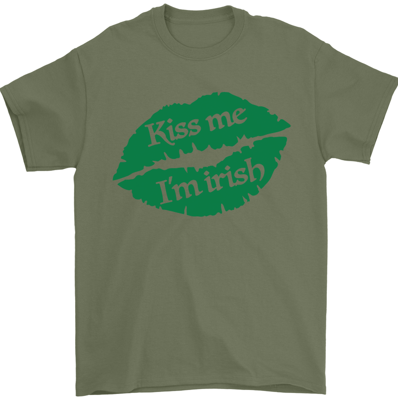 Kiss Me I'm Irish St. Patrick's Day Mens T-Shirt Cotton Gildan Military Green