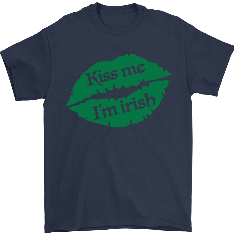Kiss Me I'm Irish St. Patrick's Day Mens T-Shirt Cotton Gildan Navy Blue