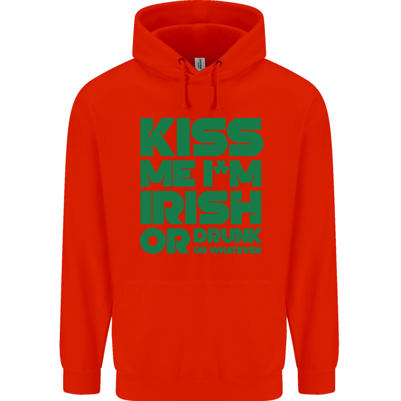 Kiss Me I'm Irish or Drunk St Patricks Day Childrens Kids Hoodie Bright Red