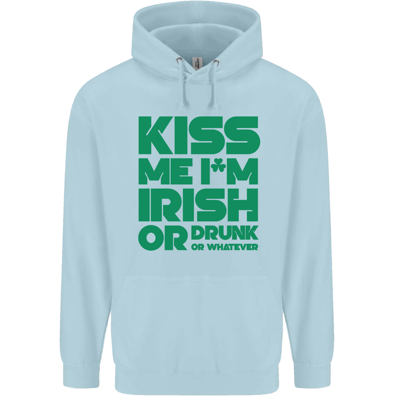 Kiss Me I'm Irish or Drunk St Patricks Day Childrens Kids Hoodie Light Blue