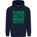 Kiss Me I'm Irish or Drunk St Patricks Day Childrens Kids Hoodie Navy Blue