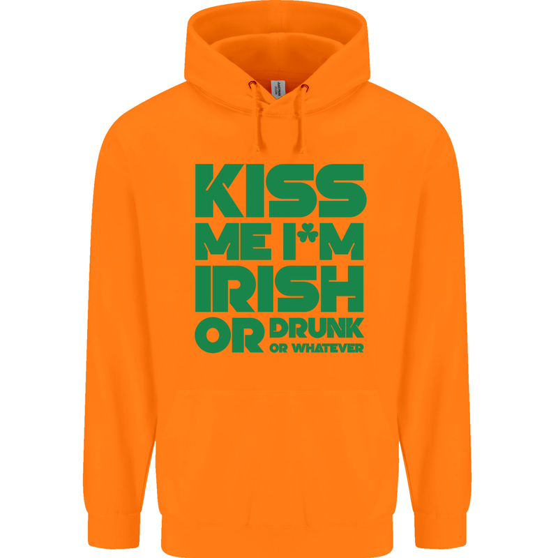 Kiss Me I'm Irish or Drunk St Patricks Day Childrens Kids Hoodie Orange