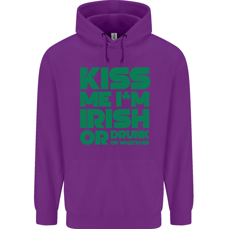 Kiss Me I'm Irish or Drunk St Patricks Day Childrens Kids Hoodie Purple