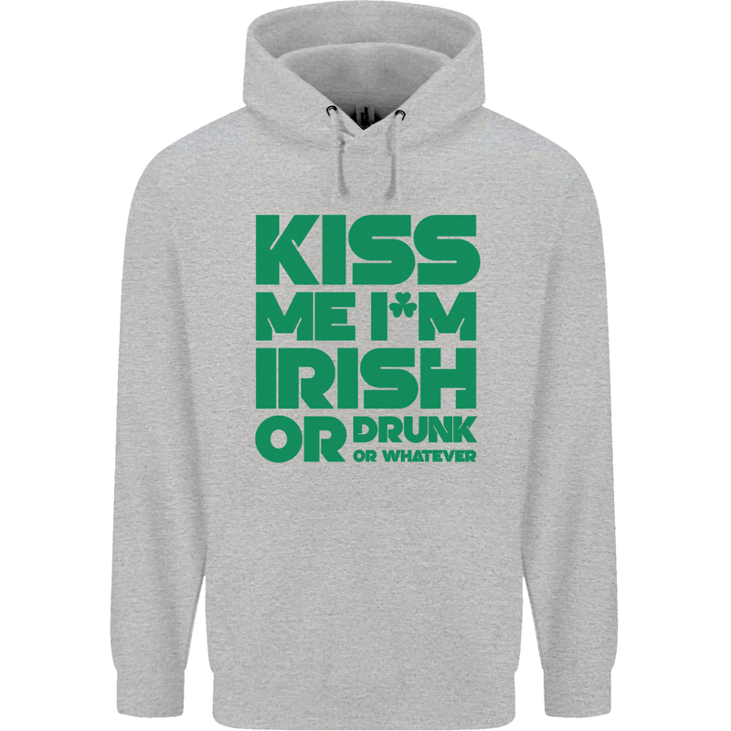 Kiss Me I'm Irish or Drunk St Patricks Day Childrens Kids Hoodie Sports Grey