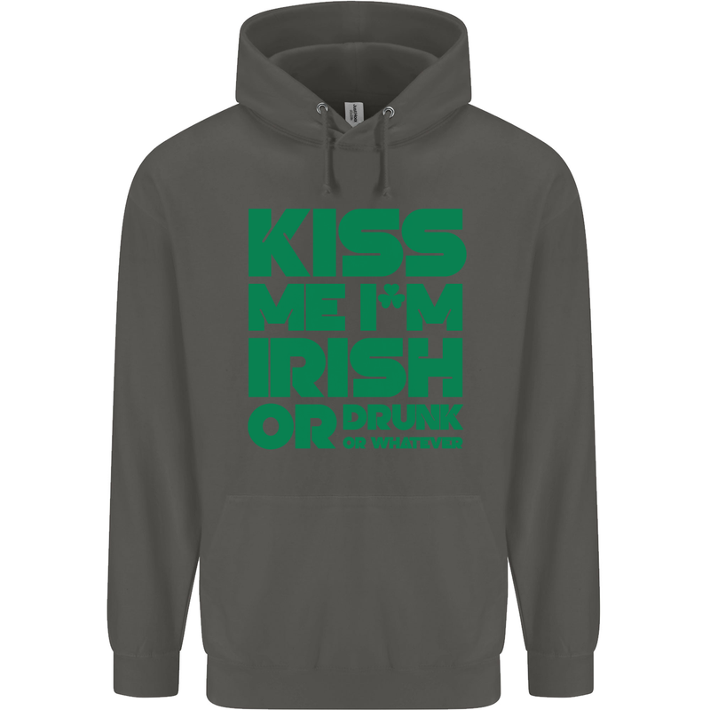 Kiss Me I'm Irish or Drunk St Patricks Day Childrens Kids Hoodie Storm Grey