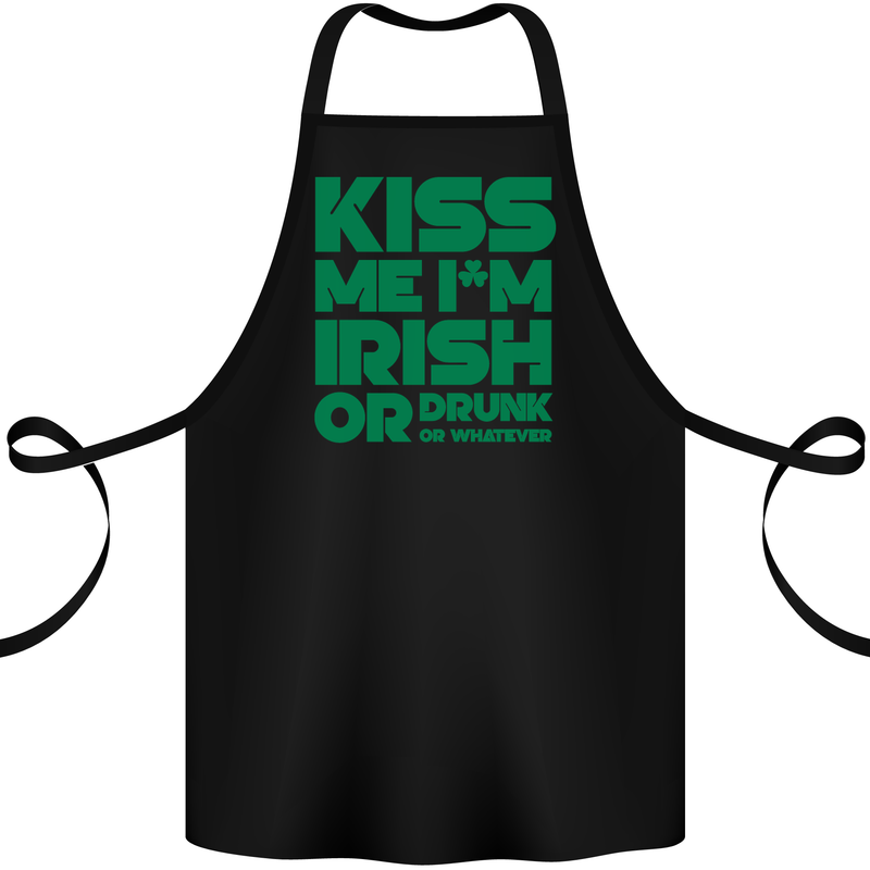 Kiss Me I'm Irish or Drunk St Patricks Day Cotton Apron 100% Organic Black