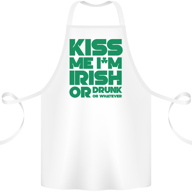 Kiss Me I'm Irish or Drunk St Patricks Day Cotton Apron 100% Organic White