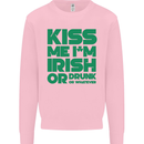 Kiss Me I'm Irish or Drunk St Patricks Day Kids Sweatshirt Jumper Light Pink