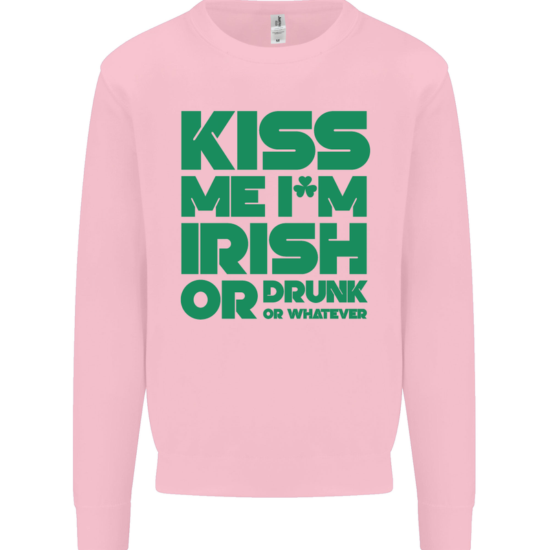 Kiss Me I'm Irish or Drunk St Patricks Day Kids Sweatshirt Jumper Light Pink