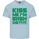 Kiss Me I'm Irish or Drunk St Patricks Day Kids T-Shirt Childrens Light Blue