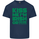 Kiss Me I'm Irish or Drunk St Patricks Day Kids T-Shirt Childrens Navy Blue