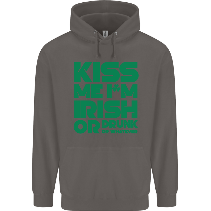 Kiss Me I'm Irish or Drunk St Patricks Day Mens 80% Cotton Hoodie Charcoal