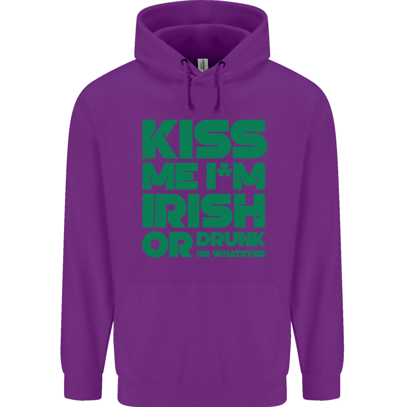 Kiss Me I'm Irish or Drunk St Patricks Day Mens 80% Cotton Hoodie Purple