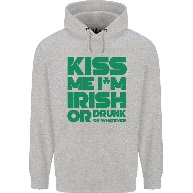 Kiss Me I'm Irish or Drunk St Patricks Day Mens 80% Cotton Hoodie Sports Grey