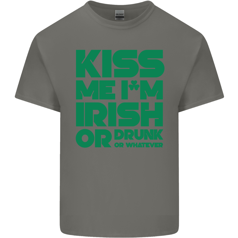 Kiss Me I'm Irish or Drunk St Patricks Day Mens Cotton T-Shirt Tee Top Charcoal