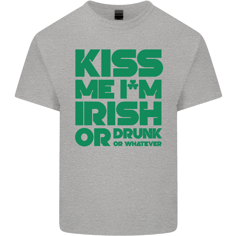 Kiss Me I'm Irish or Drunk St Patricks Day Mens Cotton T-Shirt Tee Top Sports Grey