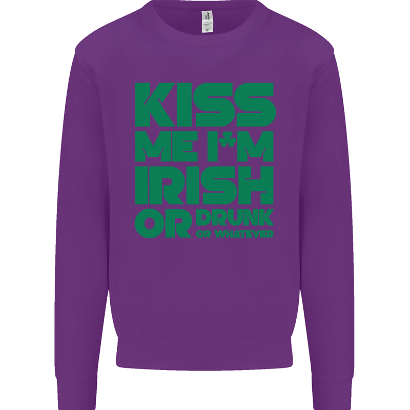 Kiss Me I'm Irish or Drunk St Patricks Day Mens Sweatshirt Jumper Purple