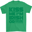 Kiss Me I'm Irish or Drunk St Patricks Day Mens T-Shirt Cotton Gildan Irish Green