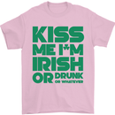 Kiss Me I'm Irish or Drunk St Patricks Day Mens T-Shirt Cotton Gildan Light Pink