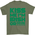 Kiss Me I'm Irish or Drunk St Patricks Day Mens T-Shirt Cotton Gildan Military Green